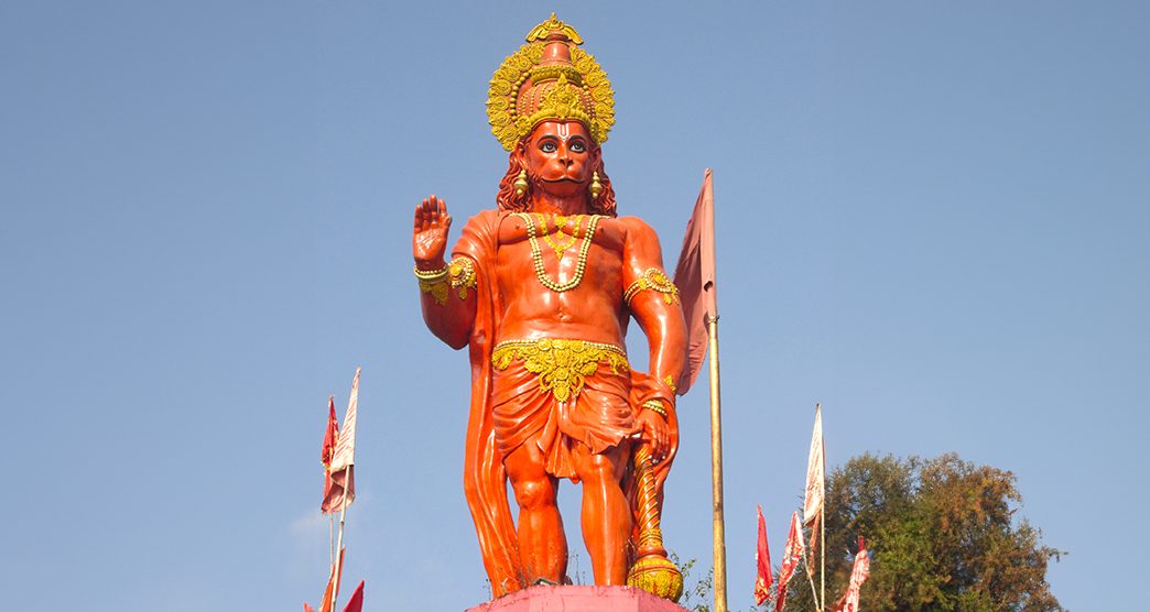 Son of Pawan dev (Pawan purta) statue in orange color.