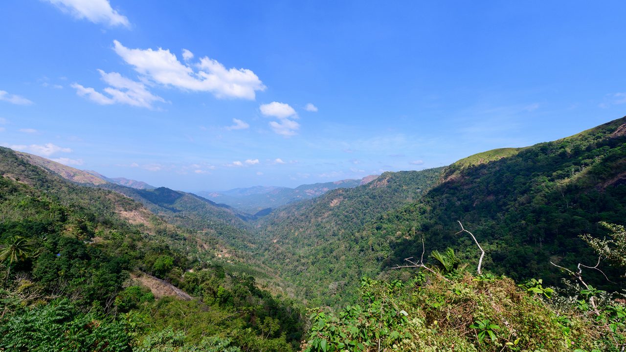 Beautiful view of Ilaveezhapoonchira from the top of hill, a tourist destination located in Melukavu village in Kottayam district near Kanjar, Kerala, India.