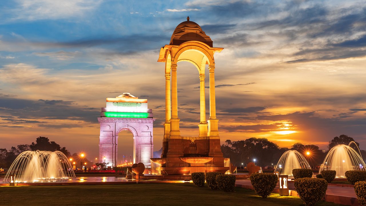 The Canopy and the India Gate at  sunset, New Delhi, India