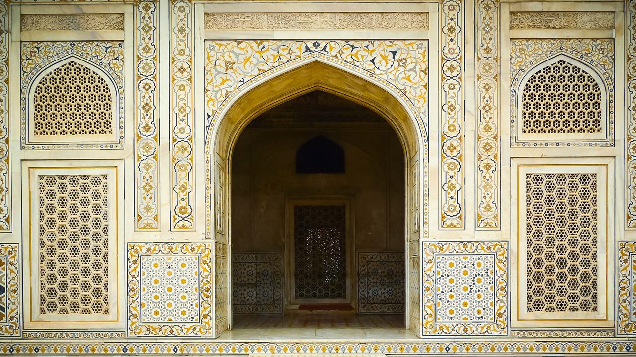 Entrance to Itimad Ud Daulah's tomb in Agra, Uttar Pradesh, India. Also known as the Jewel Box or the Baby Taj.; Shutterstock ID 230678296; purchase_order: -; job: -; client: -; other: -