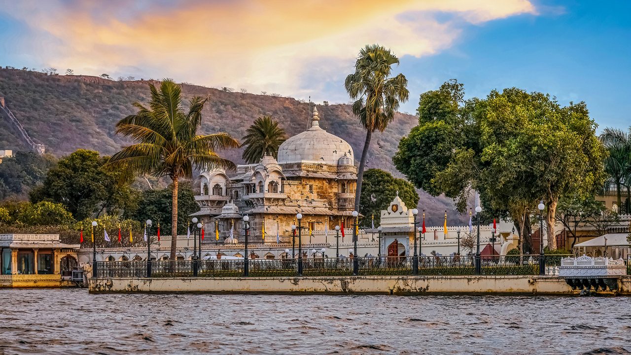 Jag Mandir an ancient palace built in the year 1628 on an island in the Lake Pichola at Udaipur, Rajasthan India; Shutterstock ID 2042471138; purchase_order: -; job: -; client: -; other: -