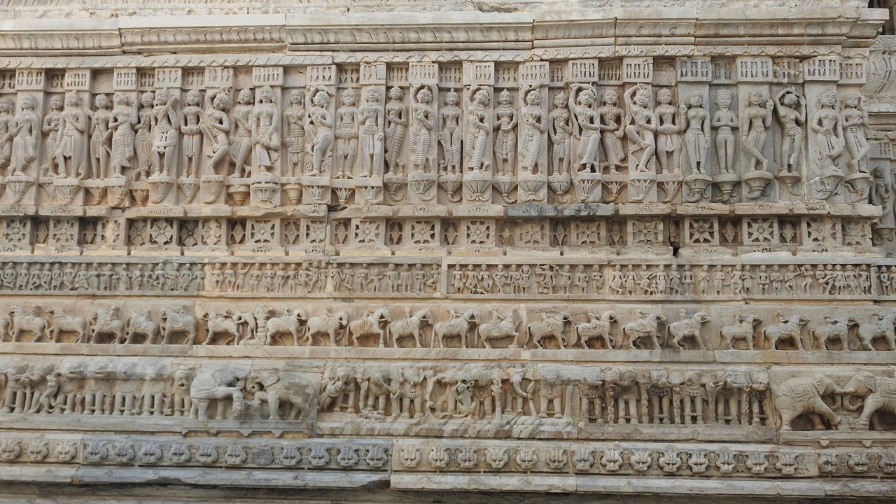 Stone carvings at Jagdish Temple, Udaipur, Rajasthan State, India. This 79 feet high temple has been in continuous worship since 1651.; Shutterstock ID 1062927494; purchase_order: -; job: -; client: -; other: -