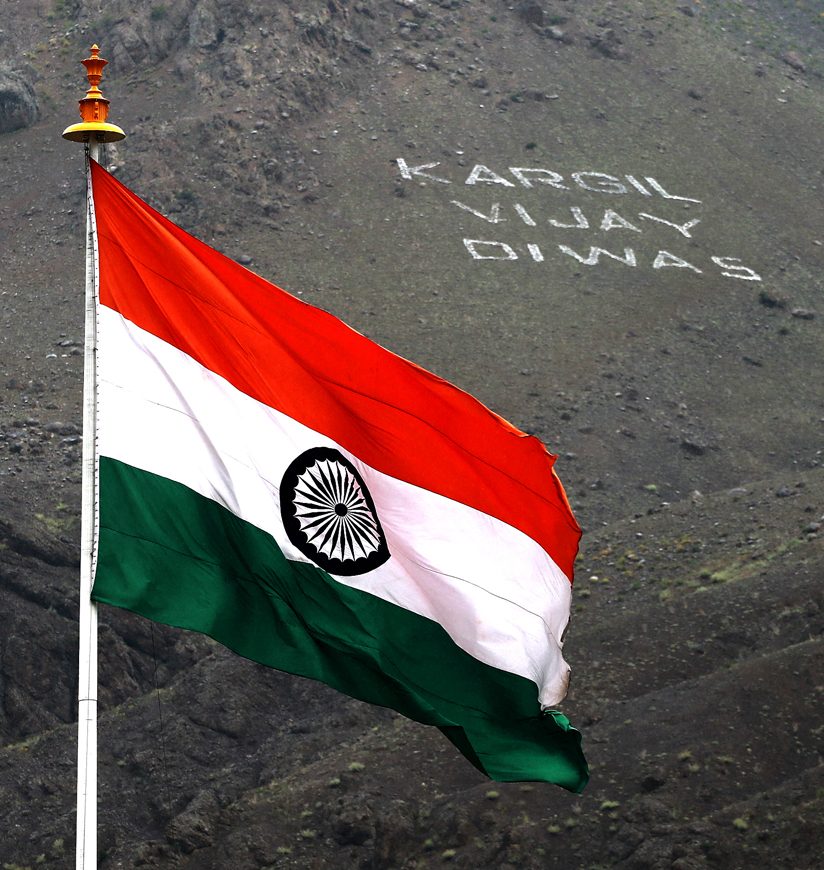 The Indian flag at the Kargil War Memorial in Dras, India