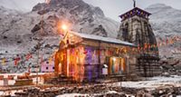 Kedarnath Temple at night, it is a hindu temple dedicated to Shiva, India.