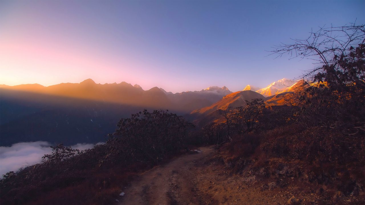 last rays of sun on our trek to Doring, Khangchendzonga National Park. 