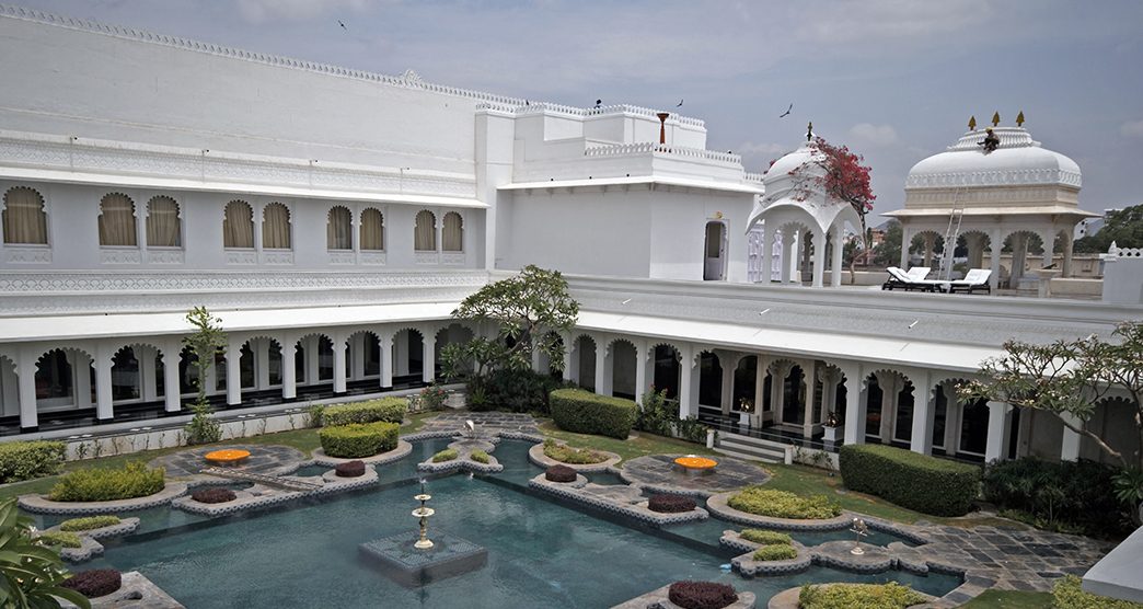 Ornamental garden inside a courtyard at the Lake Palace in Udaipur, Rajasthan, India; Shutterstock ID 36723919; purchase_order: -; job: -; client: -; other: -