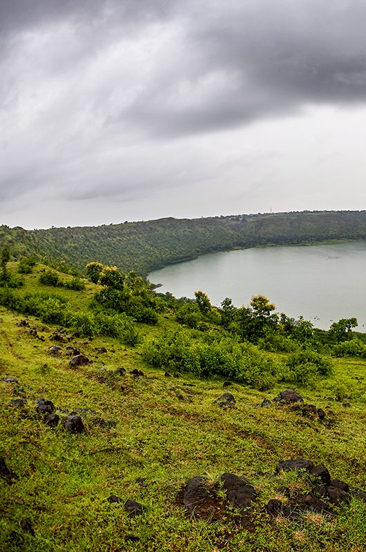 Lonar Lake National Geo-heritage Monument crater full rim view at 
Buldhana district, Maharashtra INDIA