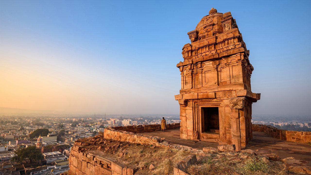 Lower Shivalaya near Badami Caves, Badami, Karnataka State, India. Built in 6th-7th century AD. It is unesco heritage site and place of amazing chalukya dynasty sotne art.