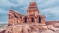 The ancient Upper and lower Shivalaya Gdi or temples in the Badami fort, Badami, Karanataka, India