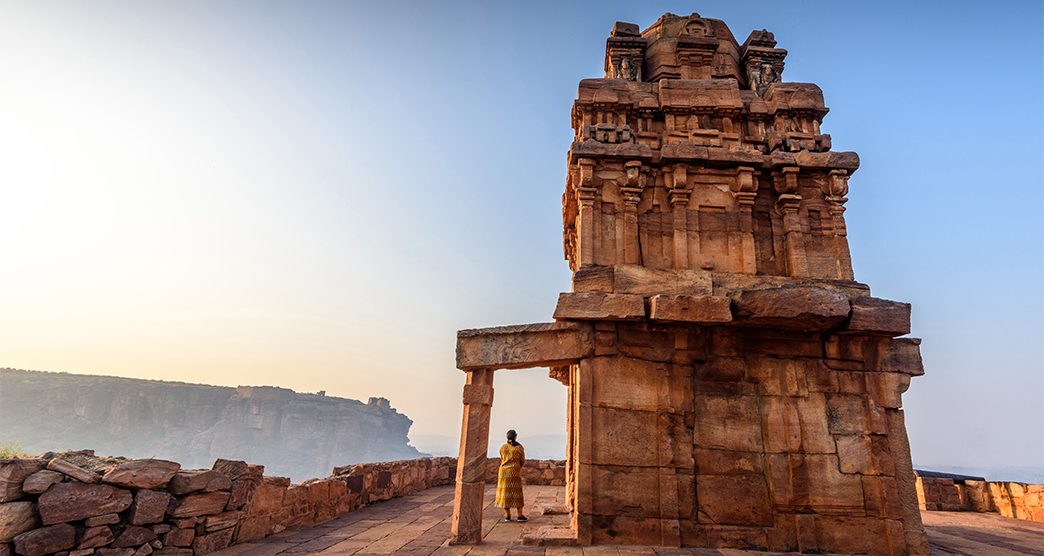 Lower Shivalaya near Badami Caves, Badami, Karnataka State, India. Built in 6th-7th century AD. It is unesco heritage site and place of amazing chalukya dynasty sotne art.