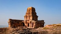 Upper Shivalaya temple on top of hillock which was built by the Badami Chalukyas in Badami, Karnataka, India