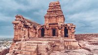 The ancient Upper and lower Shivalaya Gdi or temples in the Badami fort, Badami, Karanataka, India