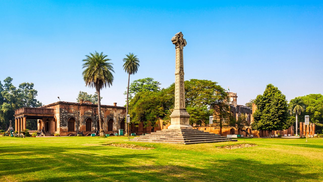 High cross Sir Henry Lawrence Memorial at the British Residency complex in Lucknow, India