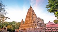 Mahabodhi Temple at dusk in Bodhgaya, Gaya, Bihar, India.Bodhgaya is the place where Buddha got enlightenment after seven weeks of meditation , so it's the most sacred place of Buddhism and a must visit destination for buddhist pilgrimage.