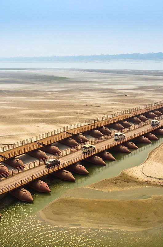 Aerial Landscape From Mahatma gandhi Setu Bridge , Pipa Pool Gaighat Bridges Over Ganges River , Patna District , India