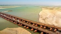 Aerial Landscape From Mahatma gandhi Setu Bridge , Pipa Pool Gaighat Bridges Over Ganges River , Patna District , India