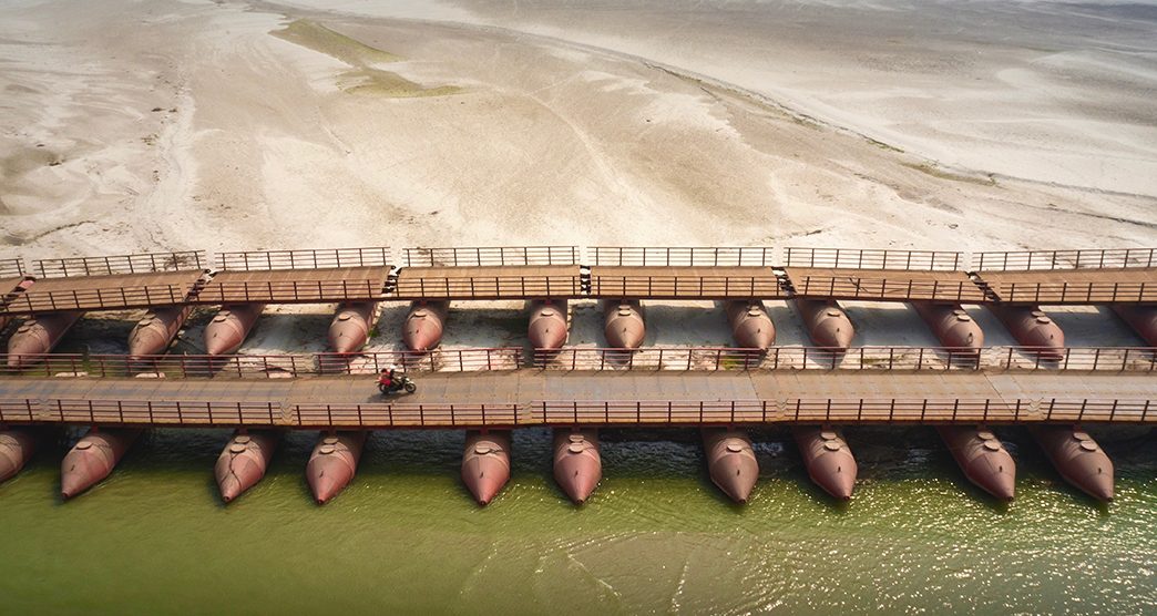 Aerial Landscape From Mahatma gandhi Setu Bridge , Pipa Pool Gaighat Bridges Over Ganges River , Patna District , India