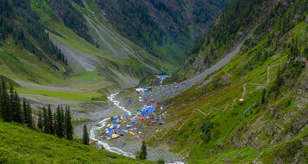 View of valley on way to Holy Manimahesh Lake 4190 meter        (13750 feet) in Chamba, Himachal Pradesh. 