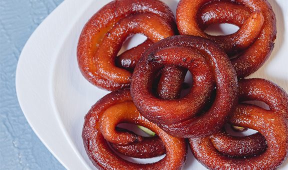 A plate full of mouth watering mawa jalebis