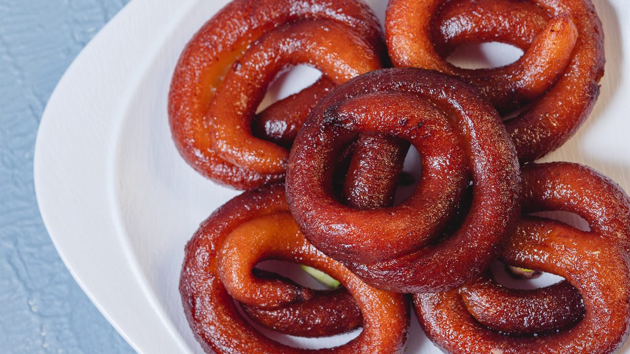 A plate full of mouth watering mawa jalebis