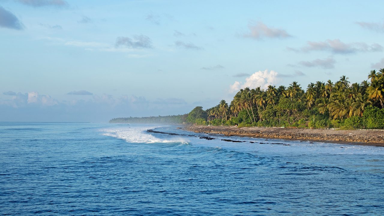 beautifull blue sky and clear sea on minicoy island of  lakshadweep