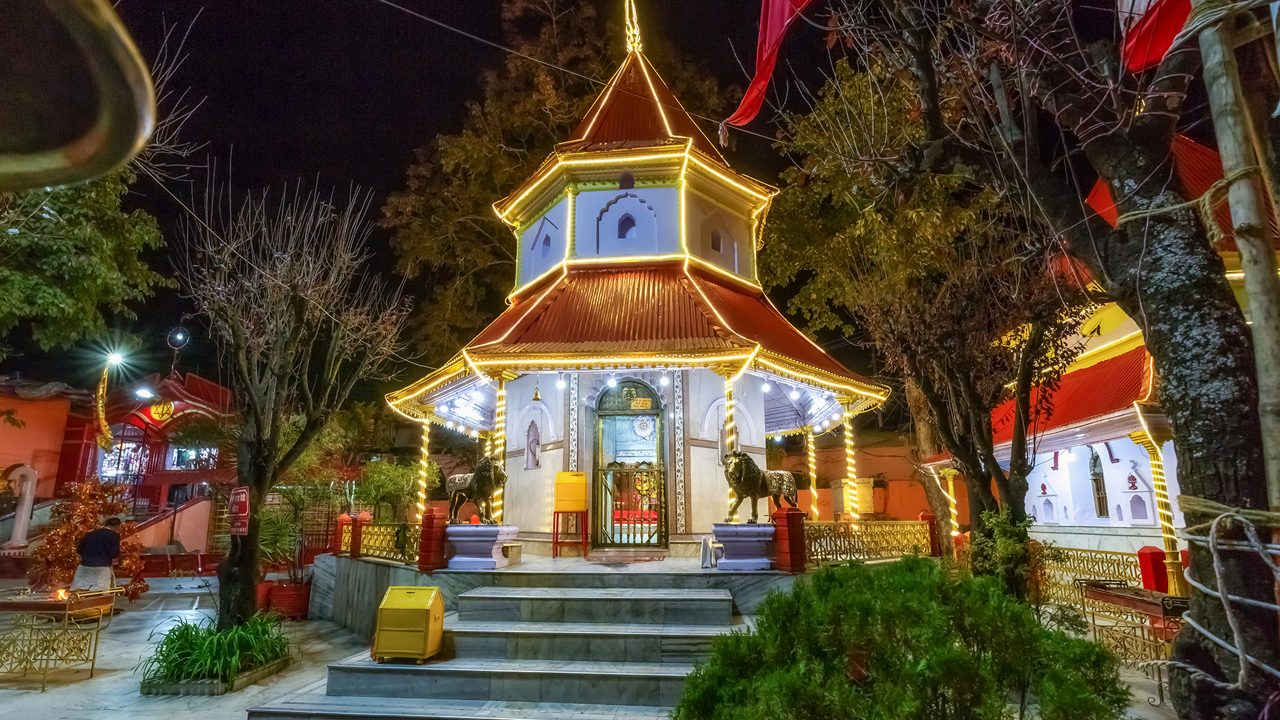 Uttarakhand, India, October 25,2018: Famous Naini temple decorated with lights at Nainital Uttarakhand India.