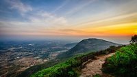 Beautiful view of Nandi hills during sunset, Nandi Hills is located near to Bengaluru or Bangalore, Karnataka, India