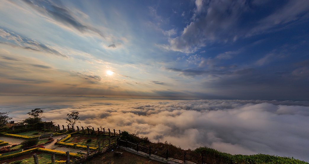 Beautiful sunrise from Nandi Hills with ocean of snow, Nandi Hills,  Bengaluru or Bangalore.