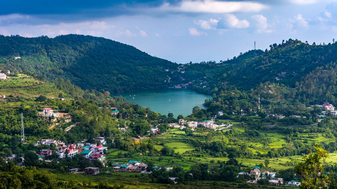 Aerial view of naukuchiatal Lake, Uttarakhand, India