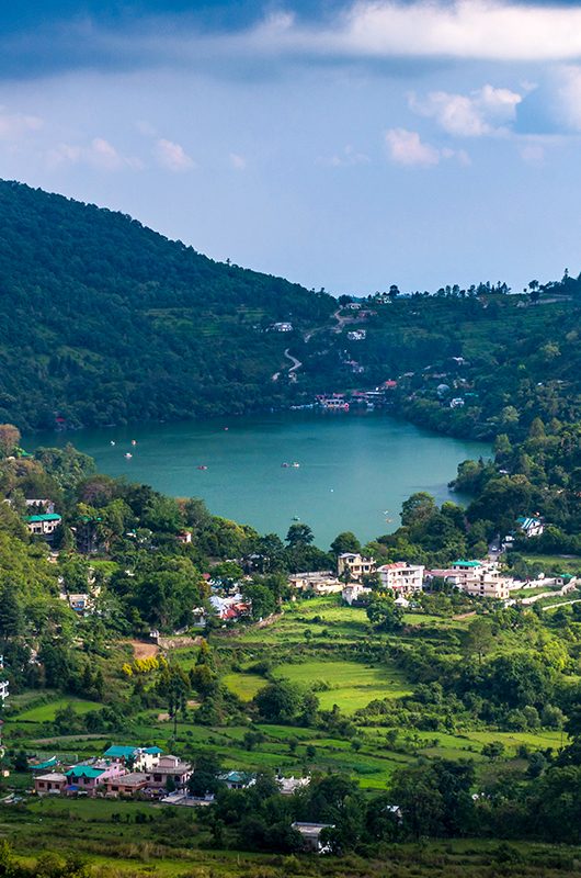 Aerial view of naukuchiatal Lake, Uttarakhand, India