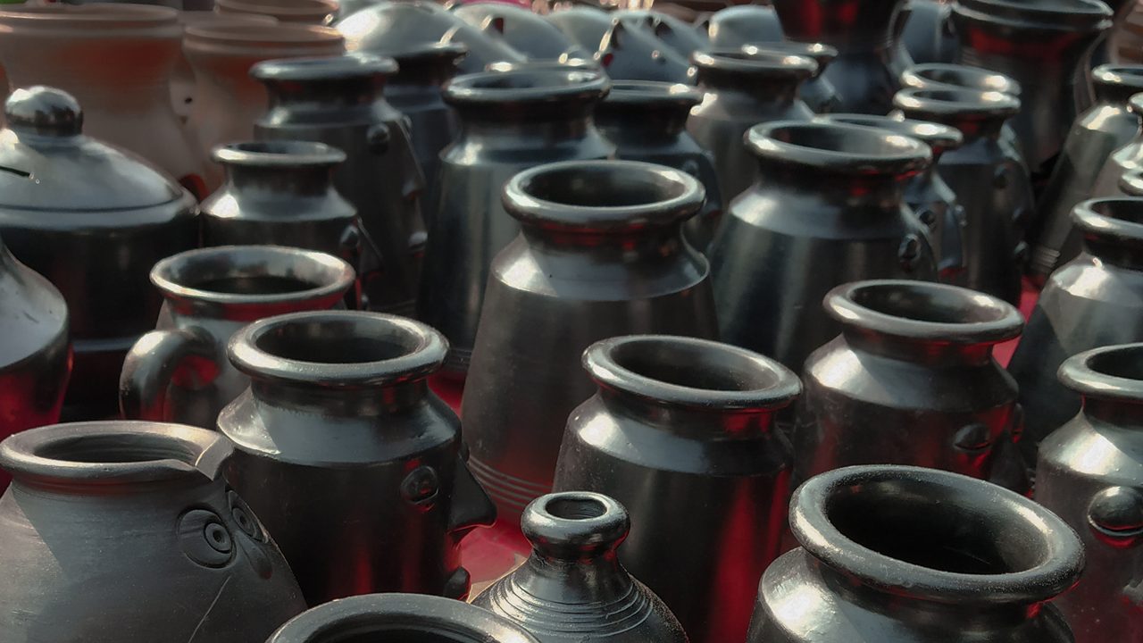 Black pottery, pots and vases and vessels of Uttar Pradesh, India