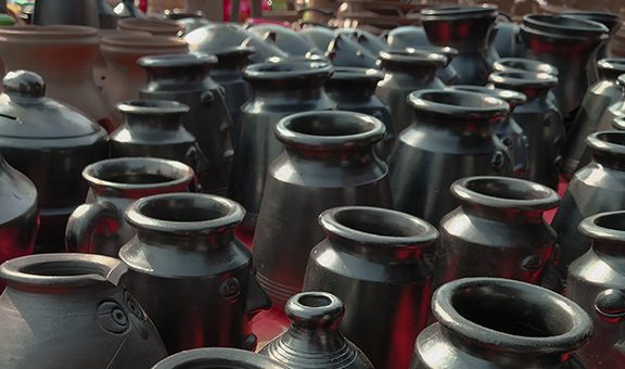 Black pottery, pots and vases and vessels of Uttar Pradesh, India