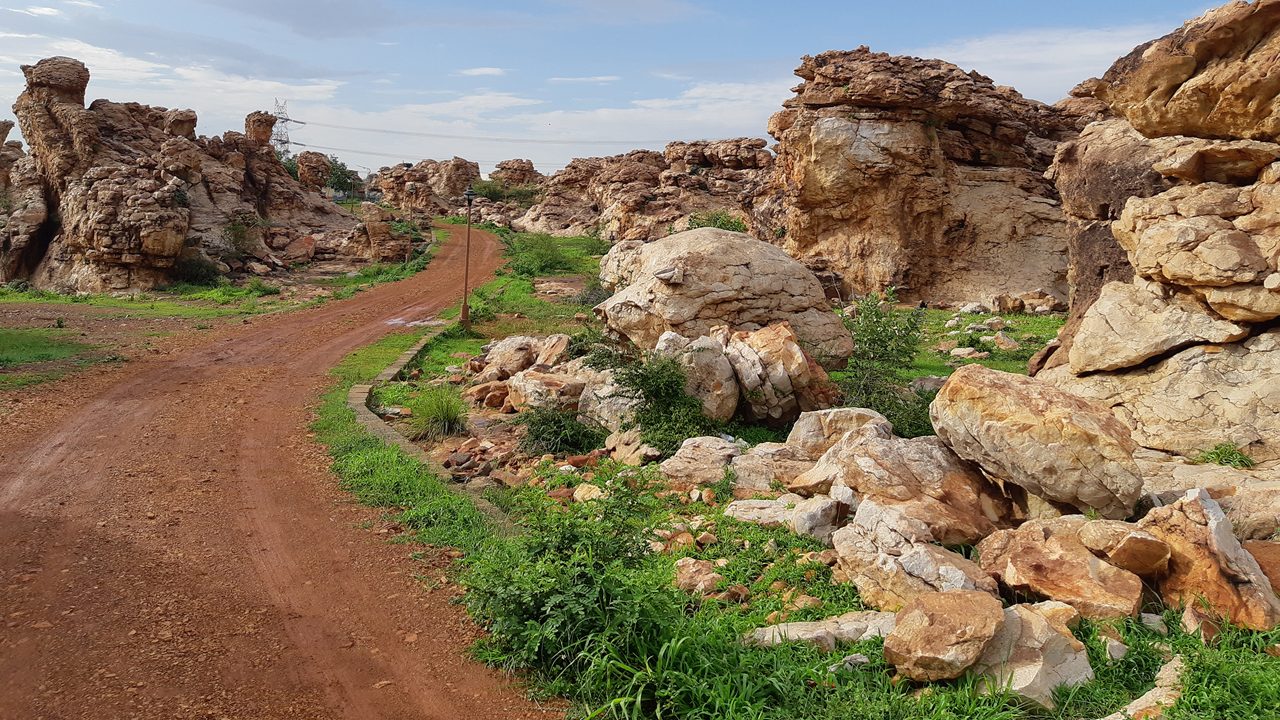 A panoramic view of the Oravakal Rock Garden