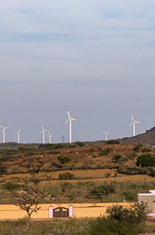 Windmills far away in Osian, Rajasthan, India.