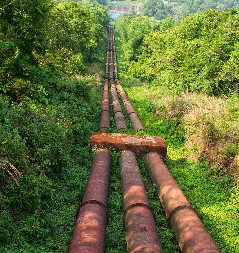 Penstock Pipes taking water to Hydro electric power project at Munnar, Kerala.