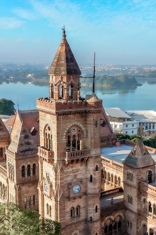 Prag Mahal, Morning Time hitting the spire of the ancient Prag Mahal palace in the town of Bhuj in Kutch. Bhuj, Gujarat, India.