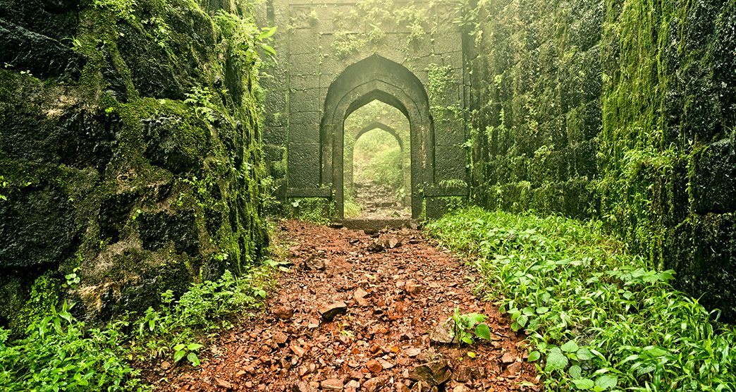 View of Shivaji's pratapgarh fort near mahabaleshwar, maharashtra, india.