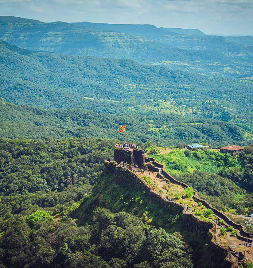 Pratabgad Fort, one of the Most crucial forts of Shivaji Maharaj. as seen from the top, Near Mahabaleshwar, India 