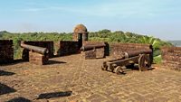 Triad of Canons on the top of Fort Reis Magos in Goa India; Shutterstock ID 1663531144; purchase_order: -; job: -; client: -; other: -
