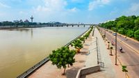 Sabarmati riverfront aerial view in the city of Ahmedabad, Gujarat state of India