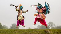 Majuli island on the Brahmaputra river in Assam, India,  is famous for its craft of mask-making. There are  three types of masks that are made at the Samaguri Satra. Mukha,Lotokai Mukha, Bor Mukha.