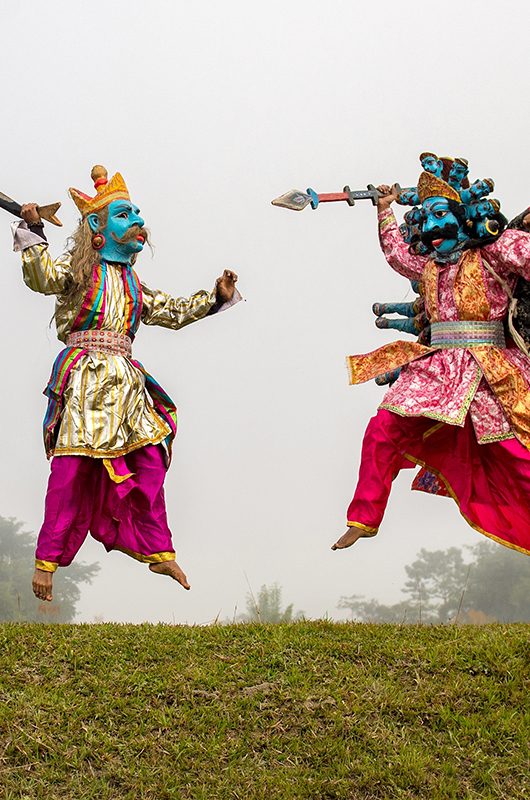 Majuli island on the Brahmaputra river in Assam, India,  is famous for its craft of mask-making. There are  three types of masks that are made at the Samaguri Satra. Mukha,Lotokai Mukha, Bor Mukha.