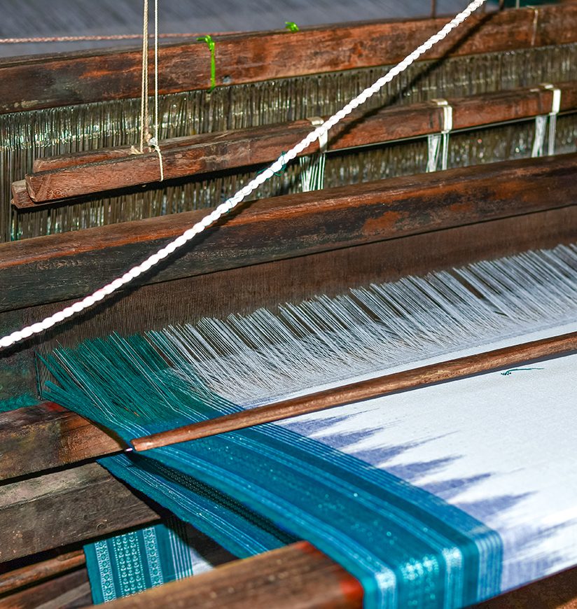 Weaving White Sambalpuri Saree By Home Made Machine. Image 1