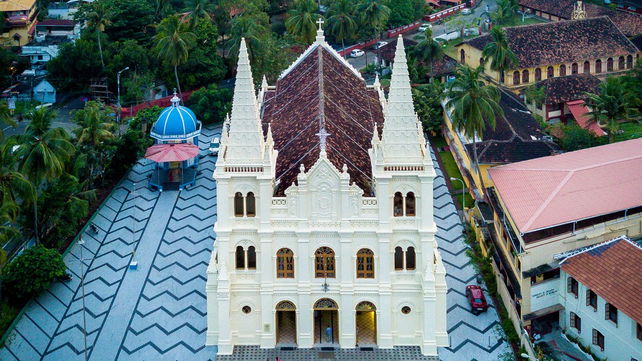 Drone View of Santa Cruz Cathedral Basilica in Kochi India; Shutterstock ID 1020017059; purchase_order: -; job: -; client: -; other: -