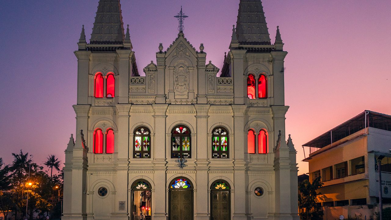 fort kochi Santa Cruz Cathedral Basilica, Kochi at blu hour; Shutterstock ID 1334603276; purchase_order: -; job: -; client: -; other: -