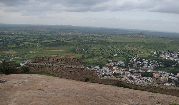 A view of the Bhongir town and surrounding landscape near Bhongir Fort