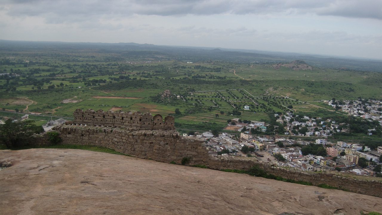 A view of the Bhongir town and surrounding landscape near Bhongir Fort