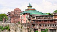 Mosques along the Jahelum river in Srinagar old town, Kashmir, India