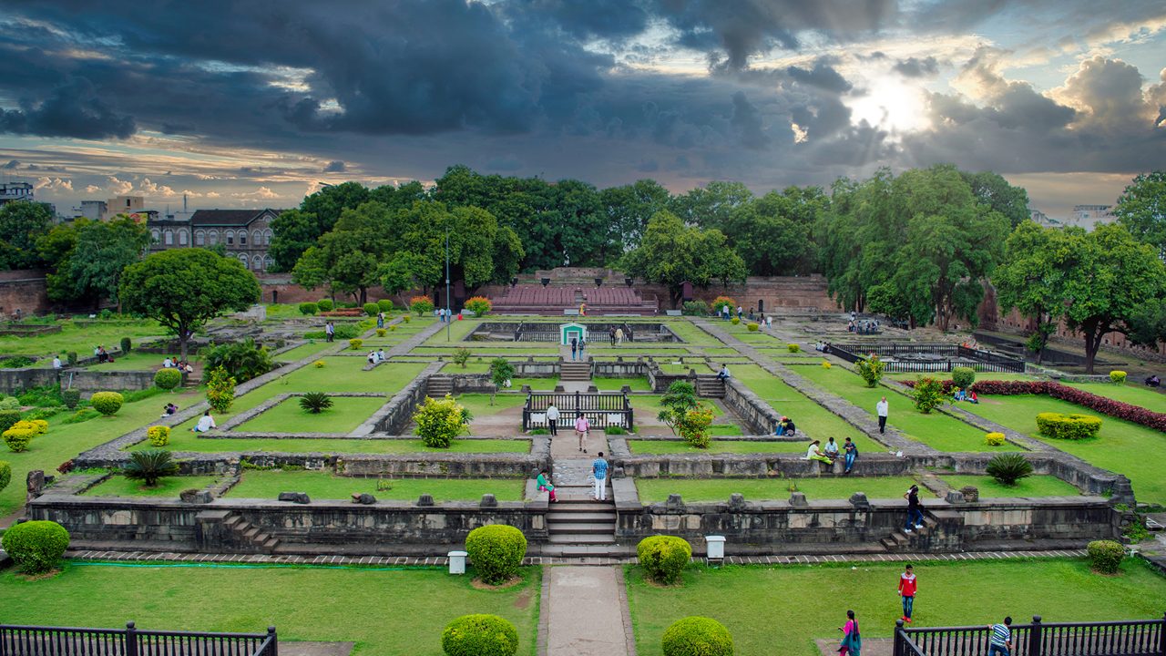 Dramatic shot of Shaniwar wada in pune click during cloudy evening