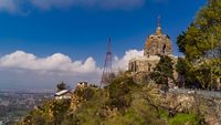 Srinagar,12,April ,2016,Kashmir India:  Ancient Shankaracharya stone temple  on hill top with Dal lake and city in background  against blue sky ,Srinagar ,Jammu and Kashmir, India,Asia; Shutterstock ID 1116002183; purchase_order: -; job: -; client: -; other: -